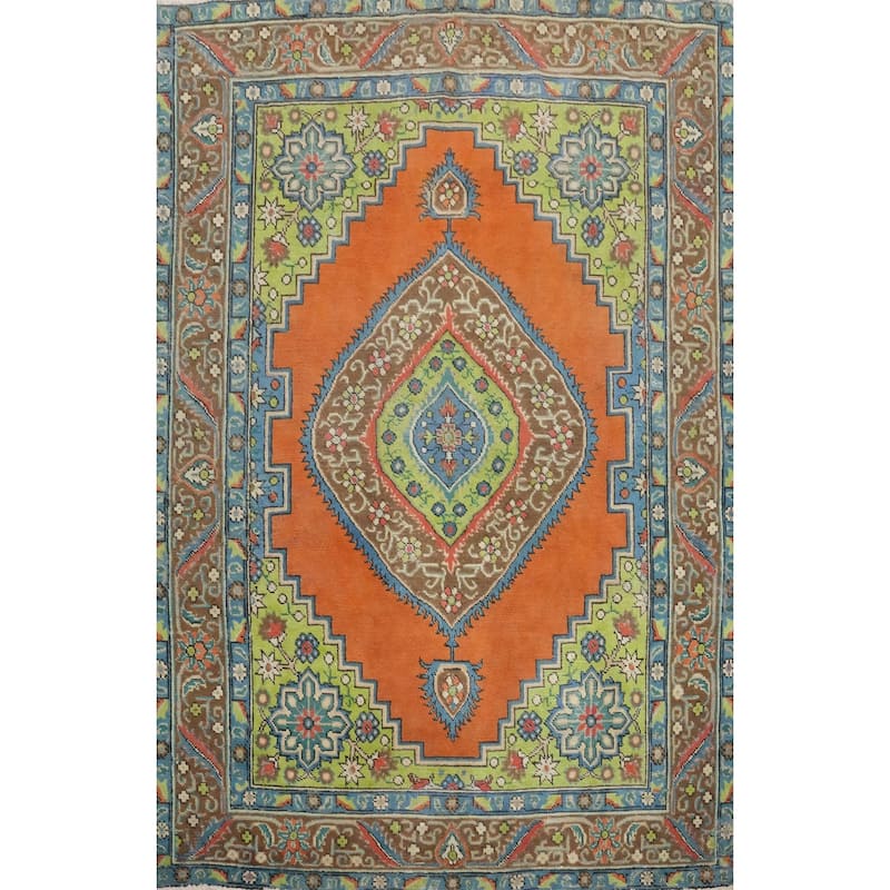 Hand Knotted Oriental 100% Wool Carpet Traditional Medallion Oranges & Rust Tabriz Area Rug - 6' 1'' X 4' 9''