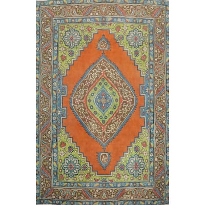 Hand Knotted Oriental 100% Wool Carpet Traditional Medallion Oranges & Rust Tabriz Area Rug - 6' 1'' X 4' 9''