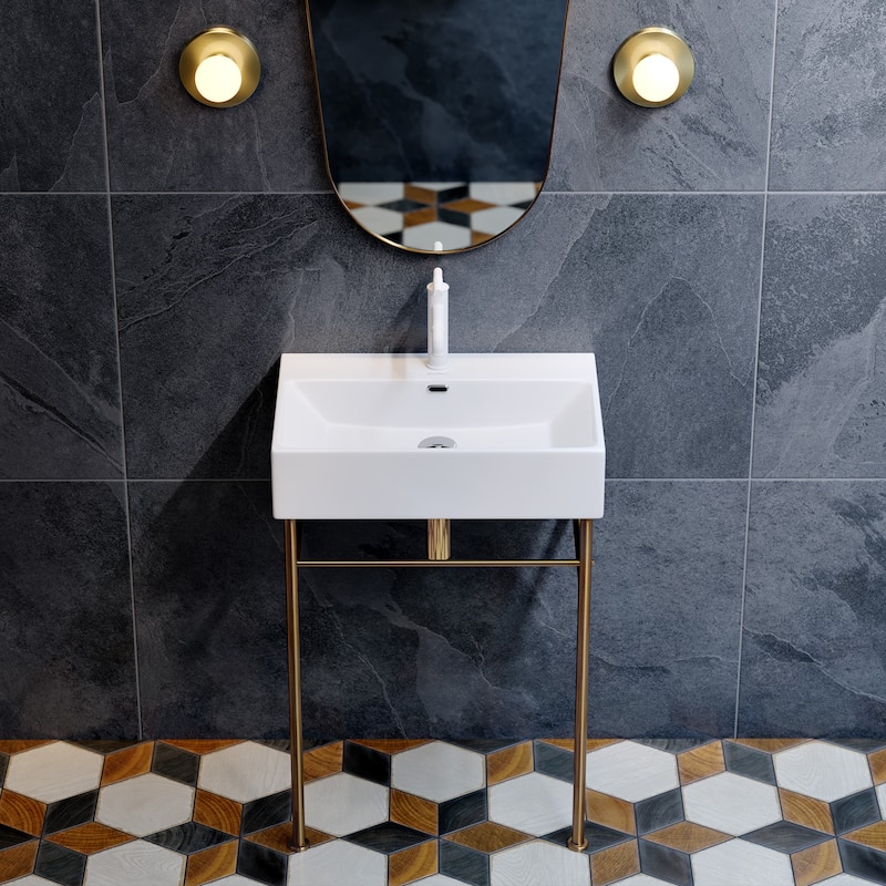 Claire Ceramic Console Sink White Basin Gold Legs
