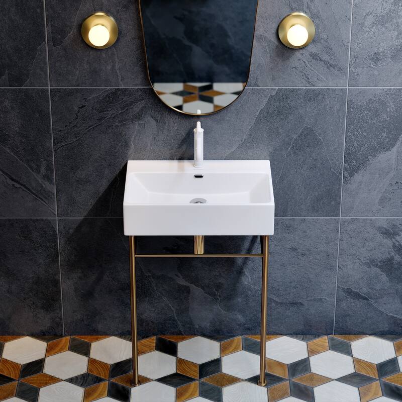 Claire Ceramic Console Sink White Basin Gold Legs - 24" - Brushed Gold