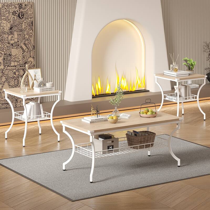 VECELO Mid Cectury 3-pieces Coffee Table Set, 3-Piece Living Room Table Set(Set of 3)