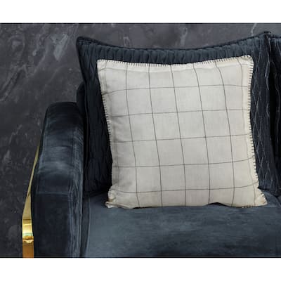 Sevita Hand-Woven Ivory/Black Checkered Farmhouse Linen Throw Pillow, 20" x 20"