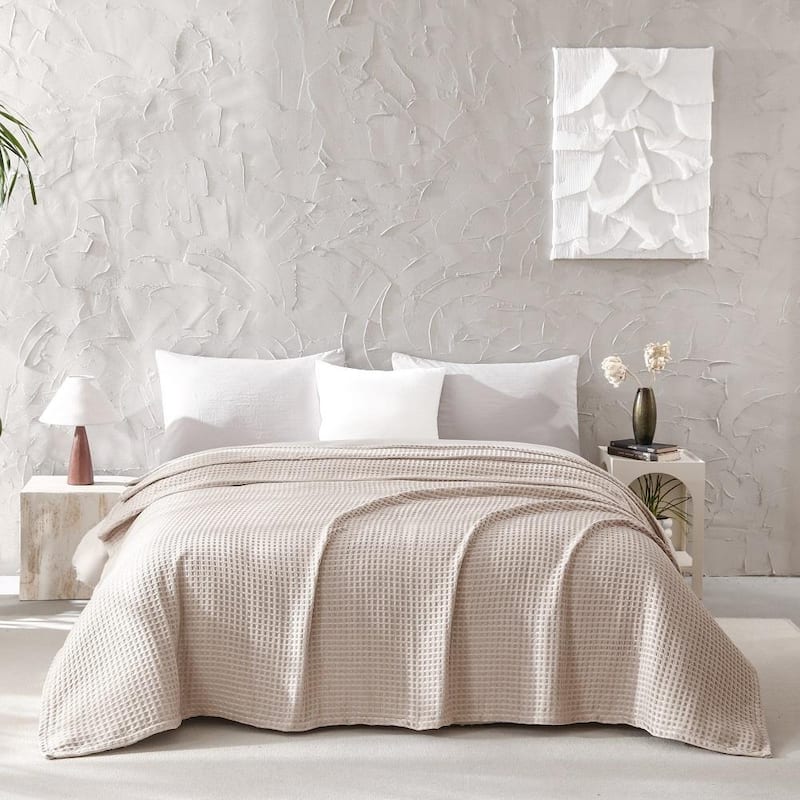 Fluffy Waffle Weave Chenille Throw Blanket - 90"x92" - Taupe