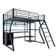 preview thumbnail 10 of 15, Full Size Metal Gaming Loft Bed with Desk, LED Lights, Charging Station, Open Wardrobe, and Storage Shelves
