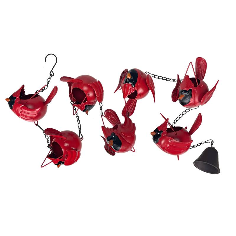85-Inch Metal Rain Chain - 7 Red Cardinal Birds - Weighted Bell - - 4 X 85 X 5.5 inches