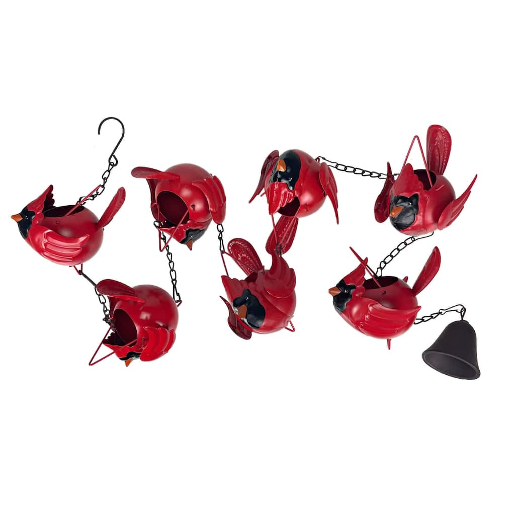 85-Inch Metal Rain Chain - 7 Red Cardinal Birds - Weighted Bell - - 4 X 85 X 5.5 inches