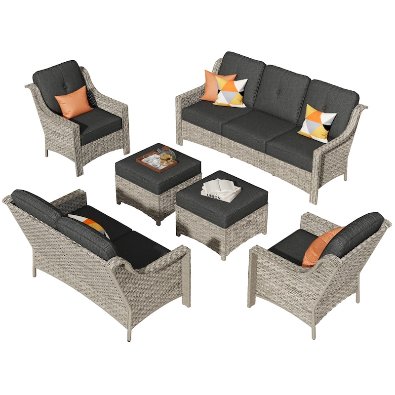 XIZZI 6-Piece Patio Wicker Outdoor Furniture Deep Seat Conversation Sofa Set