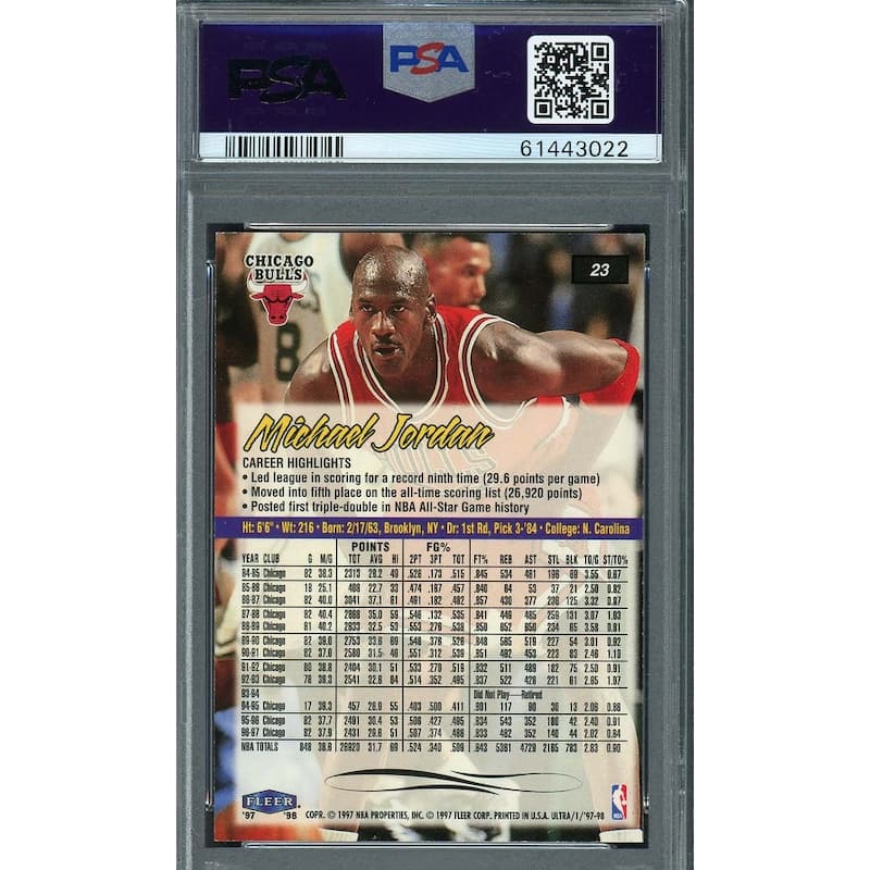 Michael Jordan 1997 Fleer Ultra Basketball Card #23 Graded PSA 8 - 8'6" x 11'6"
