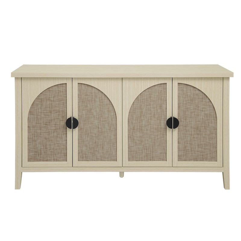 Roomfitters Rattan 4 Door Storage Cabinet, Sideboard Buffet Accent Cabinet with Adjustable Shelves, Natural