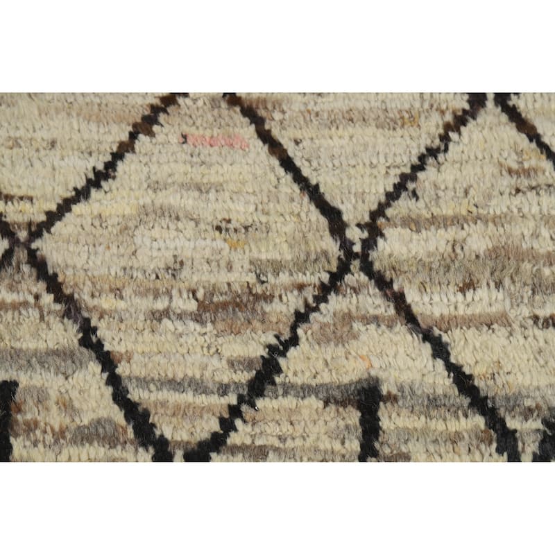 Geometric Trellis Moroccan Oriental Area Rug Hand-Knotted Wool Carpet - 6'11" x 9'5"