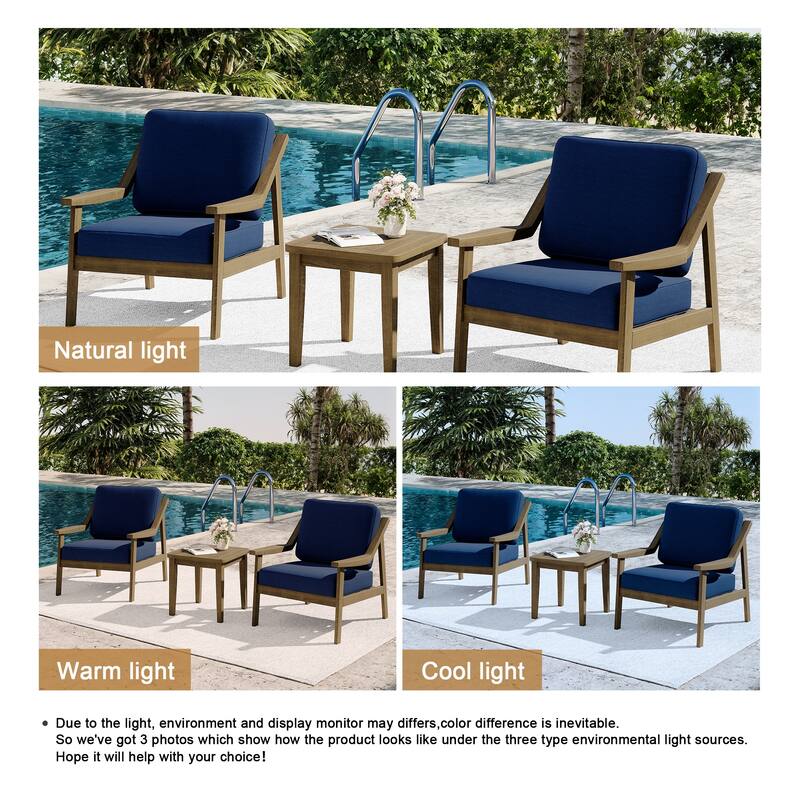 3-piece Teak Modern Cushioned Club Chairs Set Patio Bistro Set