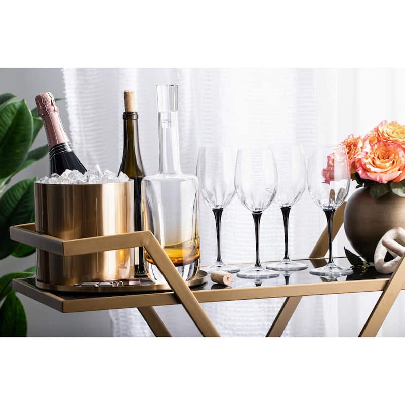 Majestic Gifts Inc European Glass Wine Goblet-Black Stem-14Oz-Set/6