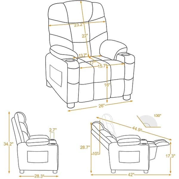 dimension image slide 1 of 7, MCombo Big Kids Recliner Chair with Cup Holders , Velvet Fabric