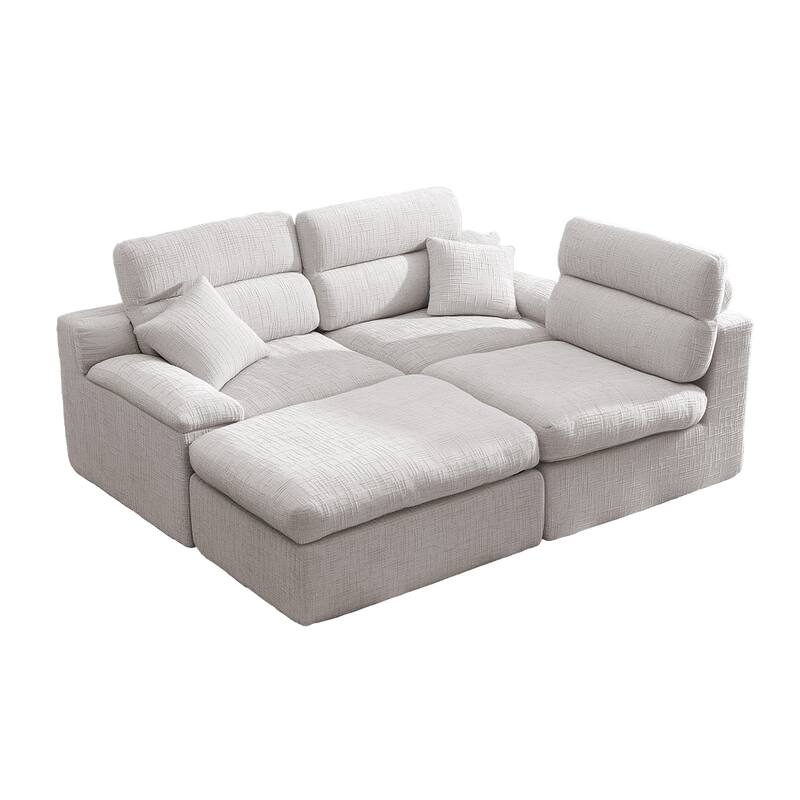 111" L-Shaped Slub Chenille Sofa with High Backrest, No Assembly Required