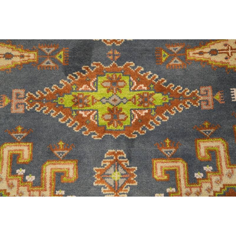 Hand Knotted Oriental 100% Wool Carpet Traditional Geometric Greys & Charcoal Viss Area Rug - 8' 11'' X 6' 0''