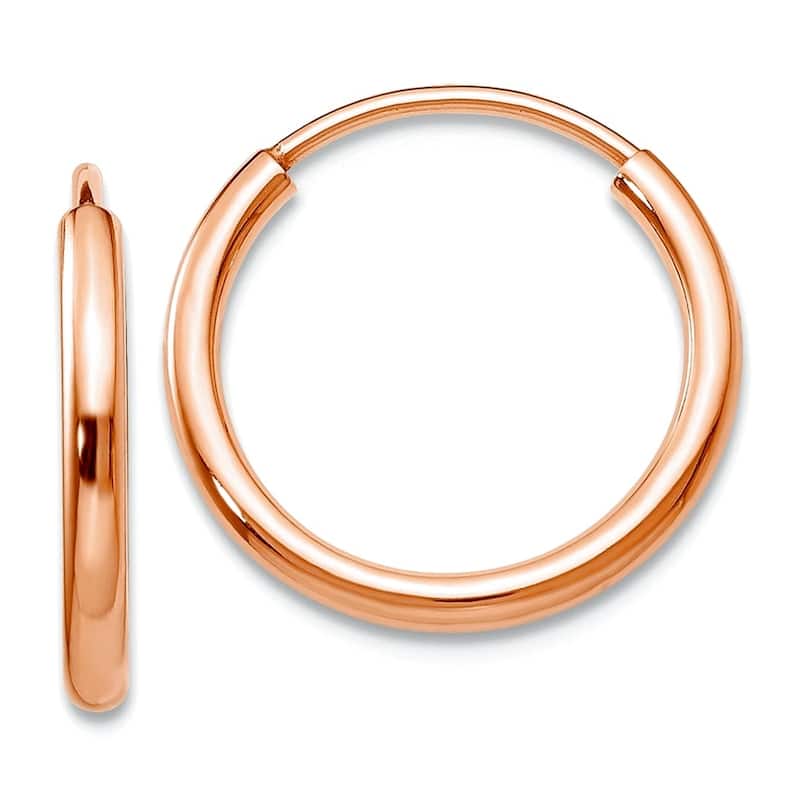 Curata 14k Rose Gold 1.5mm Polished Endless Tube Hoop Earrings - 14mm-38mm