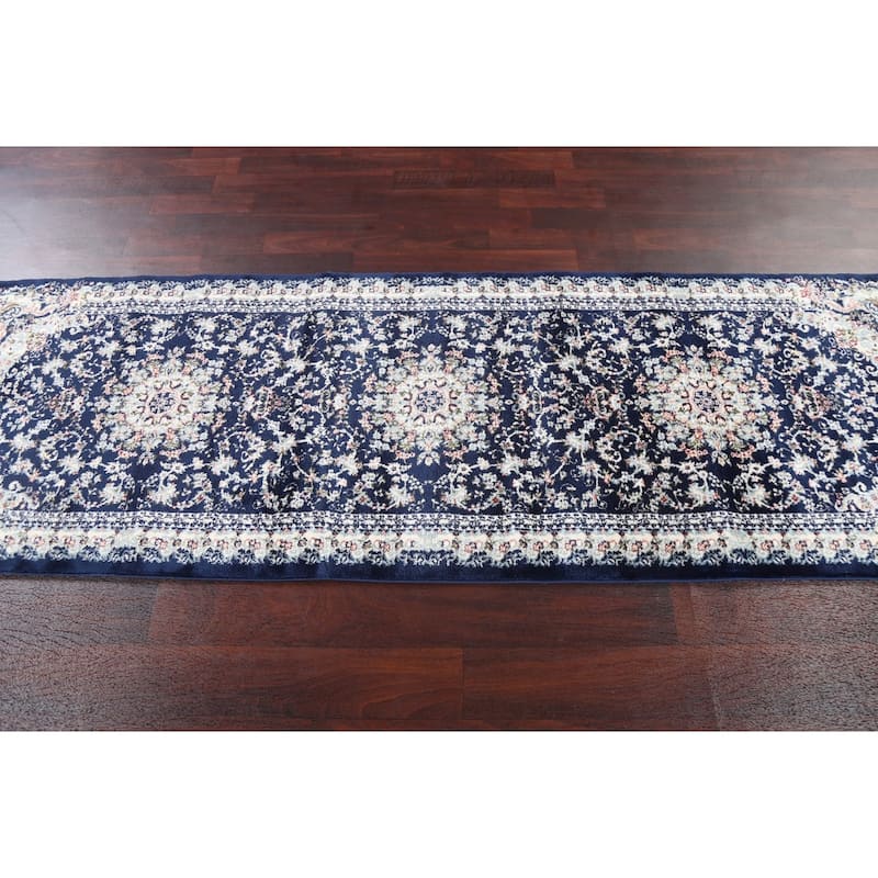 Navy Blue Floral Medallion Transitional Turkish Rug Oriental Carpet