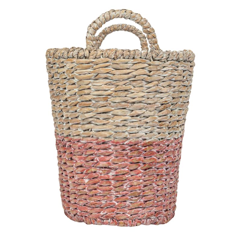 Various Woven Water Hyacinth and Rattan Dip Dyed Baskets, Set of 5 - 22.0"L x 16.0"W x 18.5"H