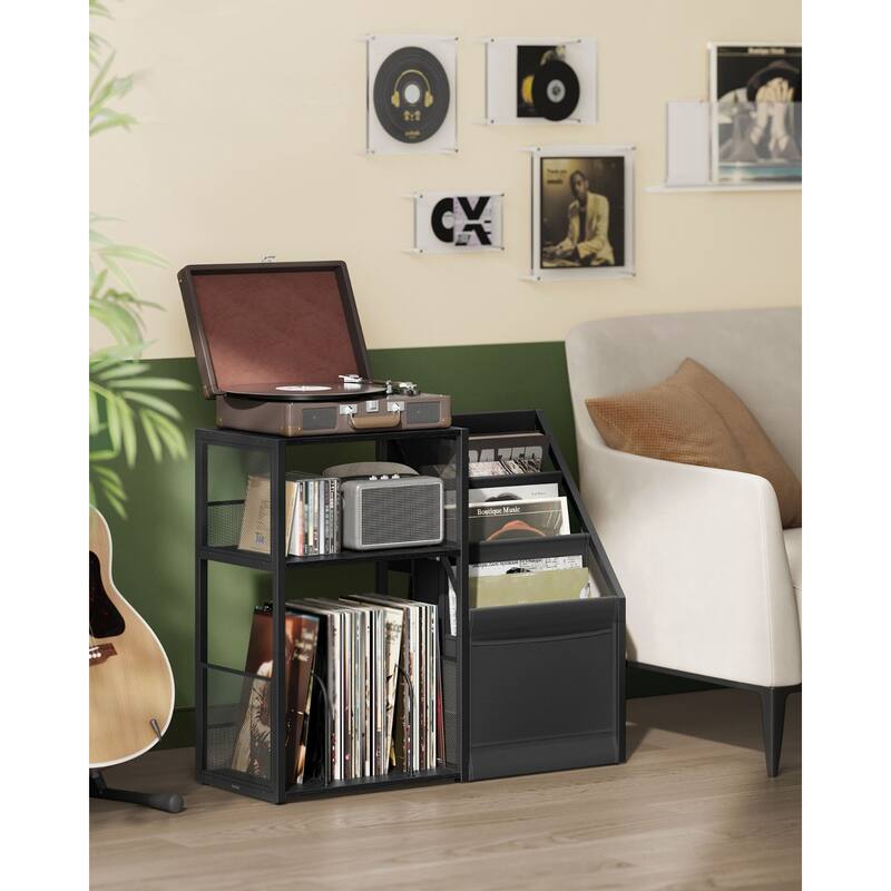 3-Tier Record Player Stand with 2 open Shelves and Display Rack for 140 Albums - 31.9”L x 11.8”W x 27.1”H