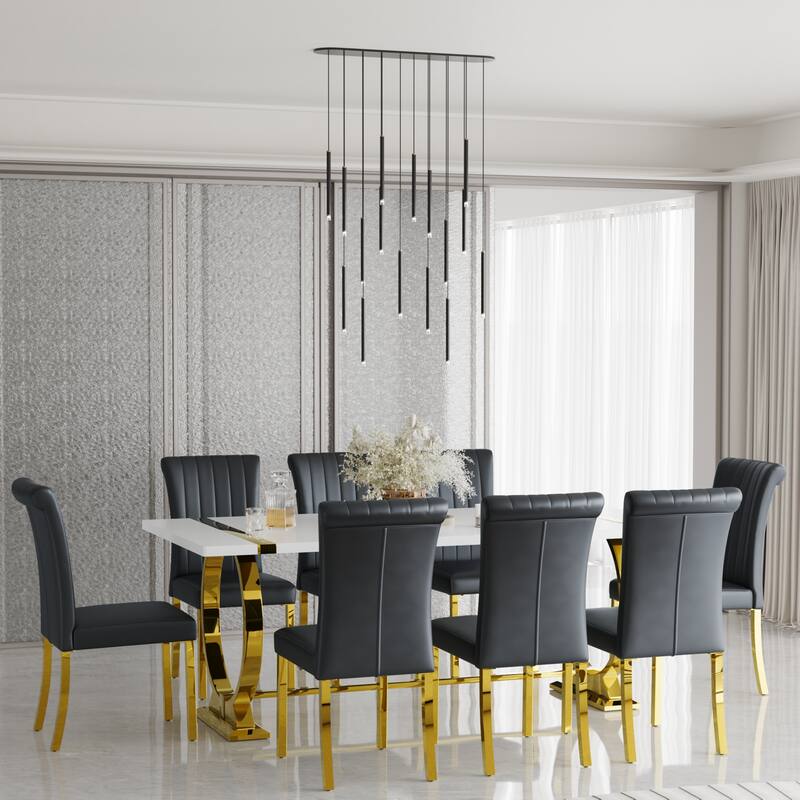 Luxury Dining Table Set with PU Leather Dining Chairs