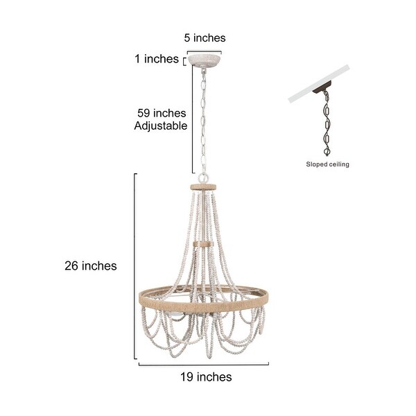 Farmhouse Coastal 4-Light Wood Beads Chandelier Boho Ceiling Lights