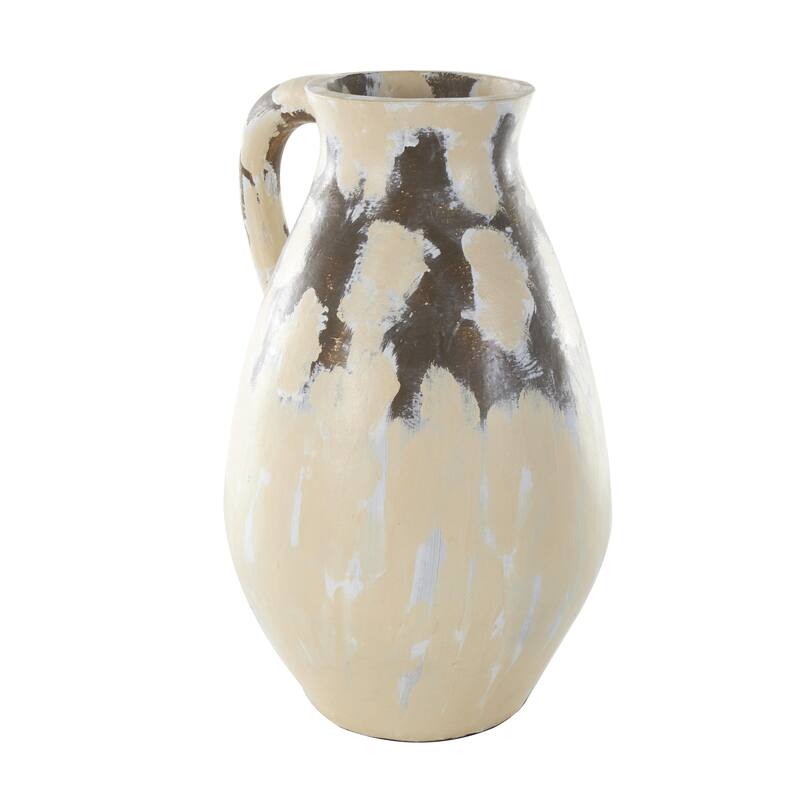 Ceramic Antique Style Pot Decorative Vase with Curved Handle - Cream - Roche River Decor