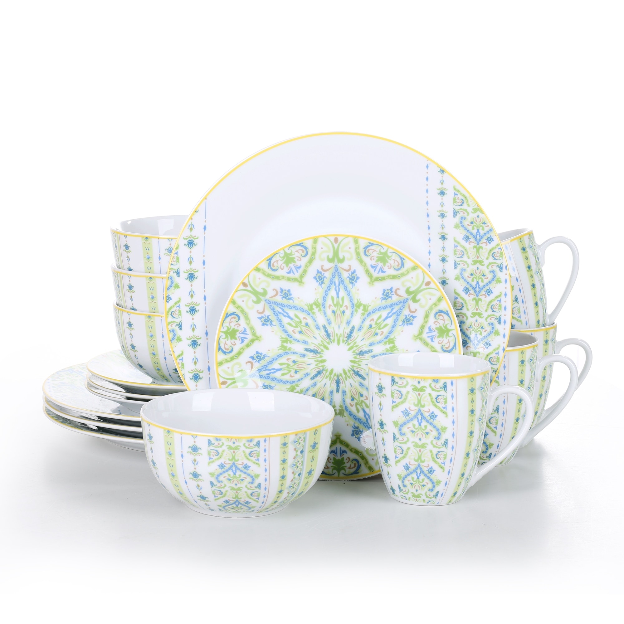 Dinnerware Set 16 Piece Dishes Plate Mug Vintage Mosaic Service Sea Green New