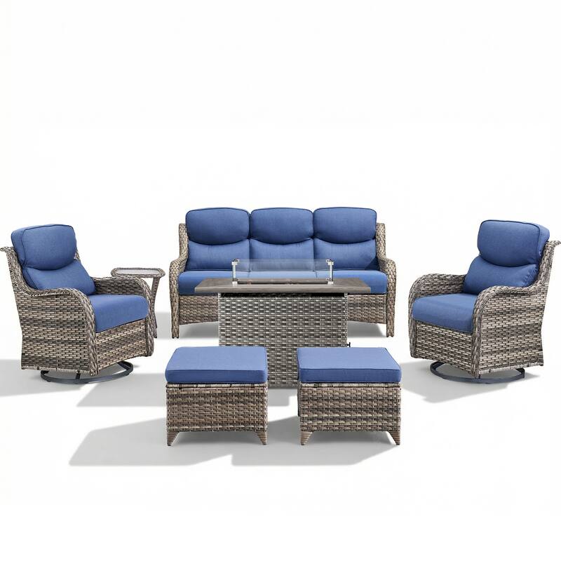 Pocassy Outdoor Fire Pit Sofa Swivel Chairs Conversation Set