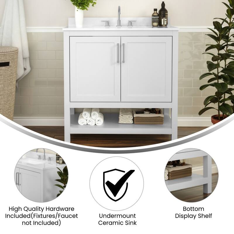 Bathroom Vanity with Undermount Sink and Open Storage Shelf
