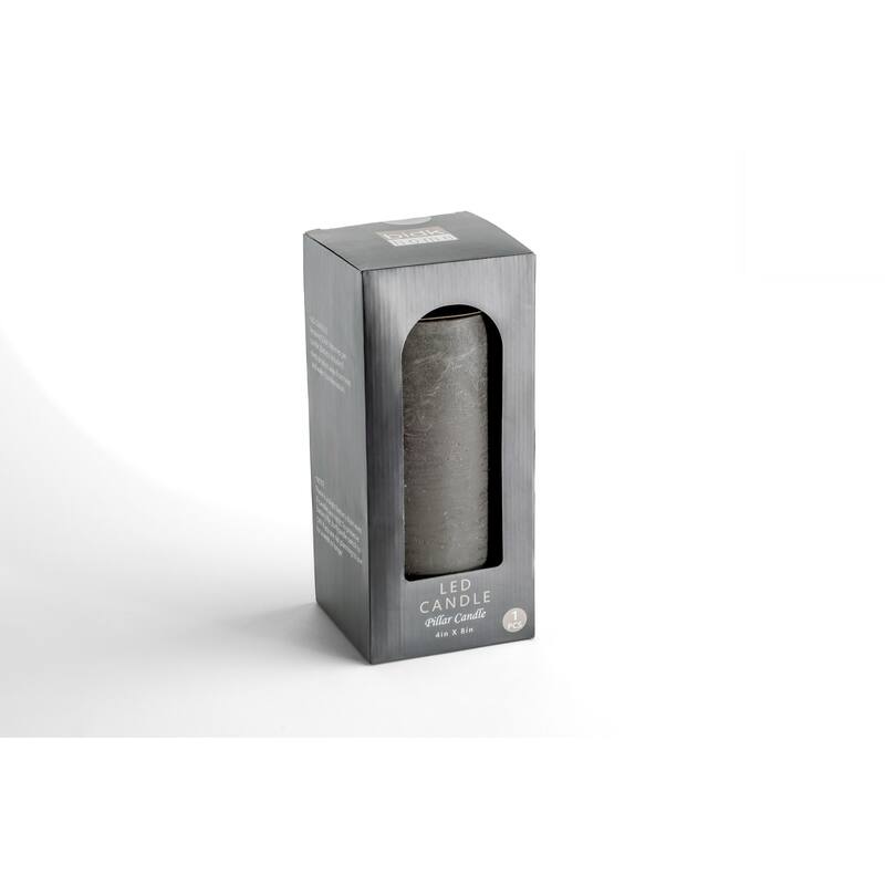 Battery Operated 3D Flame Large LED Pillar Candles - 8" - Gray