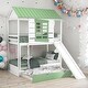 preview thumbnail 1 of 11, Twin over Twin Size House Bunk Bed with Convertible Slide and Trundle,House Roof Bed with Trundle,Easy to Assemble,White+Green White+Green