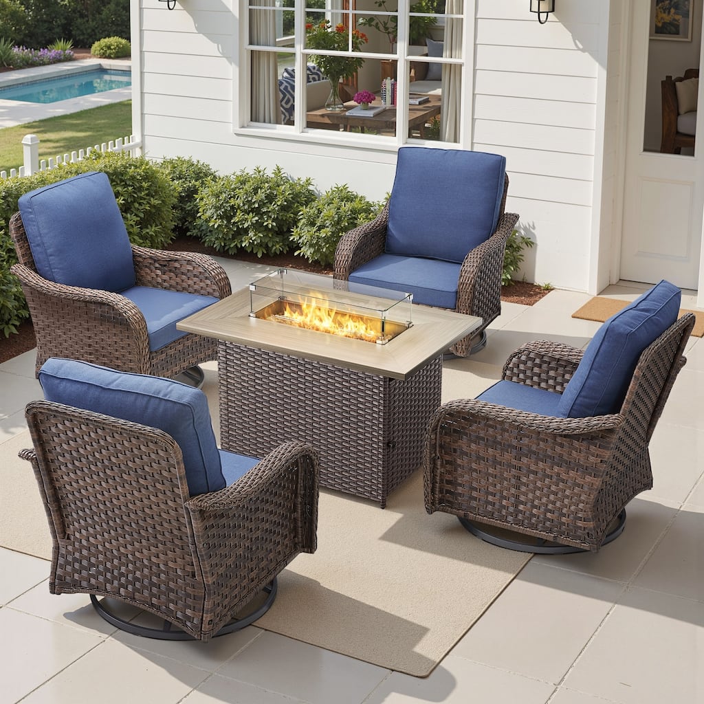 Pocassy Patio Funiture Swivel Chairs with Fire Table Set