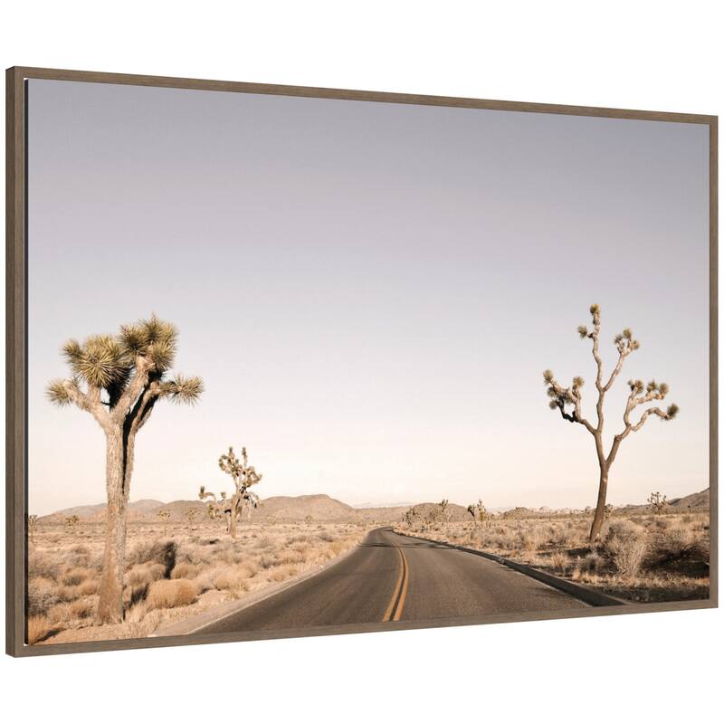 Kate and Laurel Driving joshua Tree No. 3 by Alicia Bock Framed Canvas Wall Art Print - 41 x 28 - Walnut