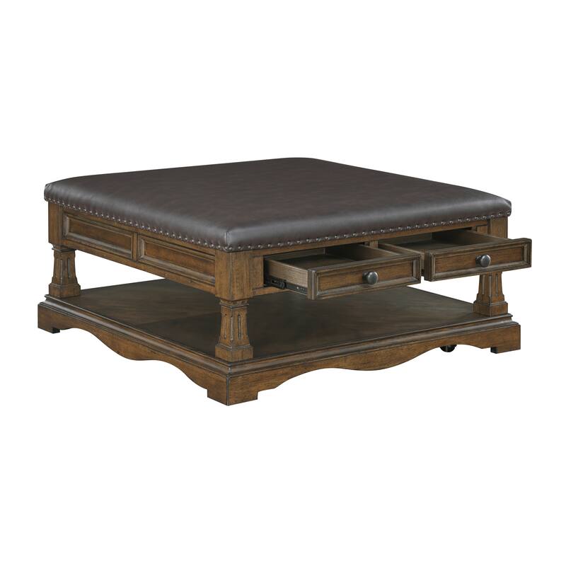 Dionne Rectangular Wood and Faux Leather Cocktail Table