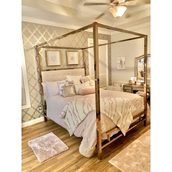 Top Product Reviews For Solivita Champagne Gold Metal Canopy Bed With Vertical Panel Headboard By Inspire Q Bold 18805617 Overstock