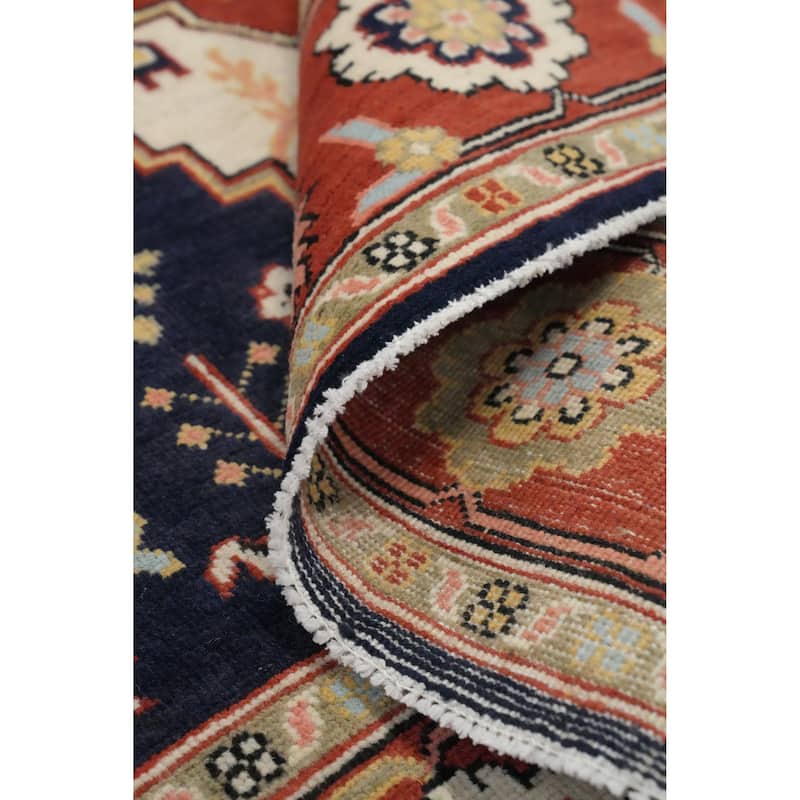 Hand Knotted Oriental 100% Wool Carpet Traditional Medallion Oranges & Rust Heriz (serapi) Area Rug - 9' 0'' X 6' 0''