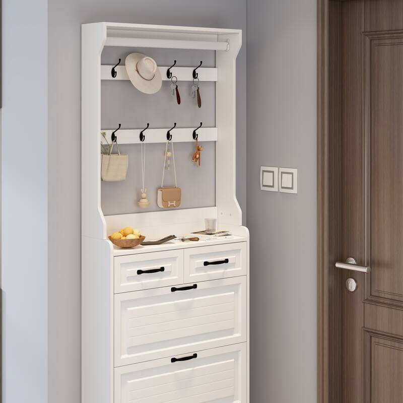 Shoe Cabinet With 3 Doors 2 Drawers With Hanger