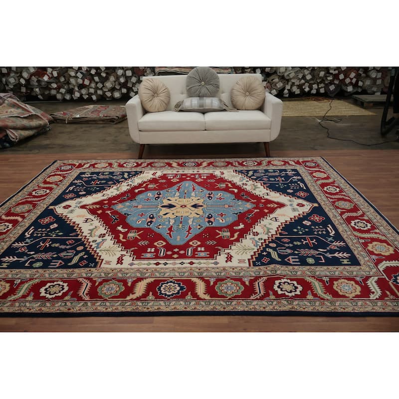 Hand Knotted Oriental 100% Wool Carpet Traditional Medallion Red Heriz (serapi) Area Rug - 9' 8'' X 7' 9''