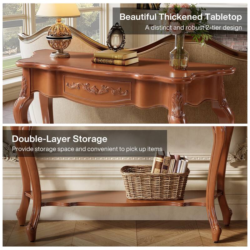 Mid-Century Modern Vintage Console Table with Shelf