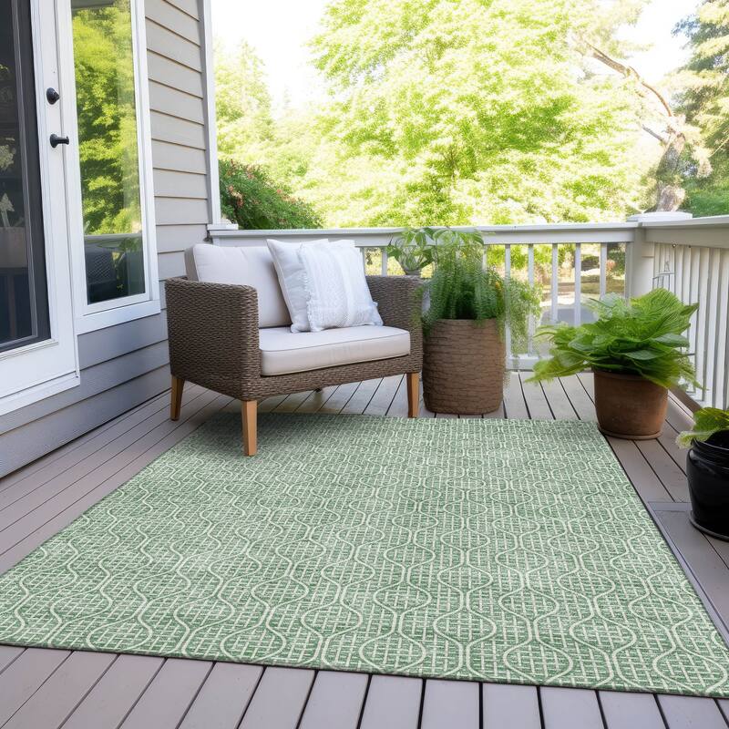 Machine Washable Indoor/ Outdoor Chantille Criss Cross Geo Rug - Sage - 9' x 12'