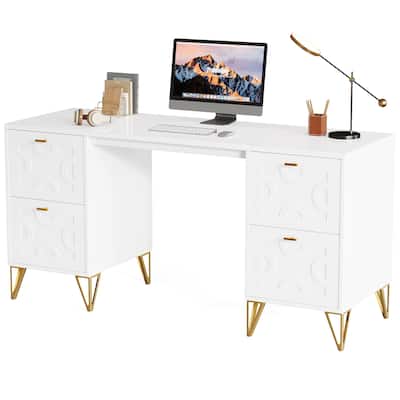 59'' Modern Computer Desk with File Drawers for Home Office