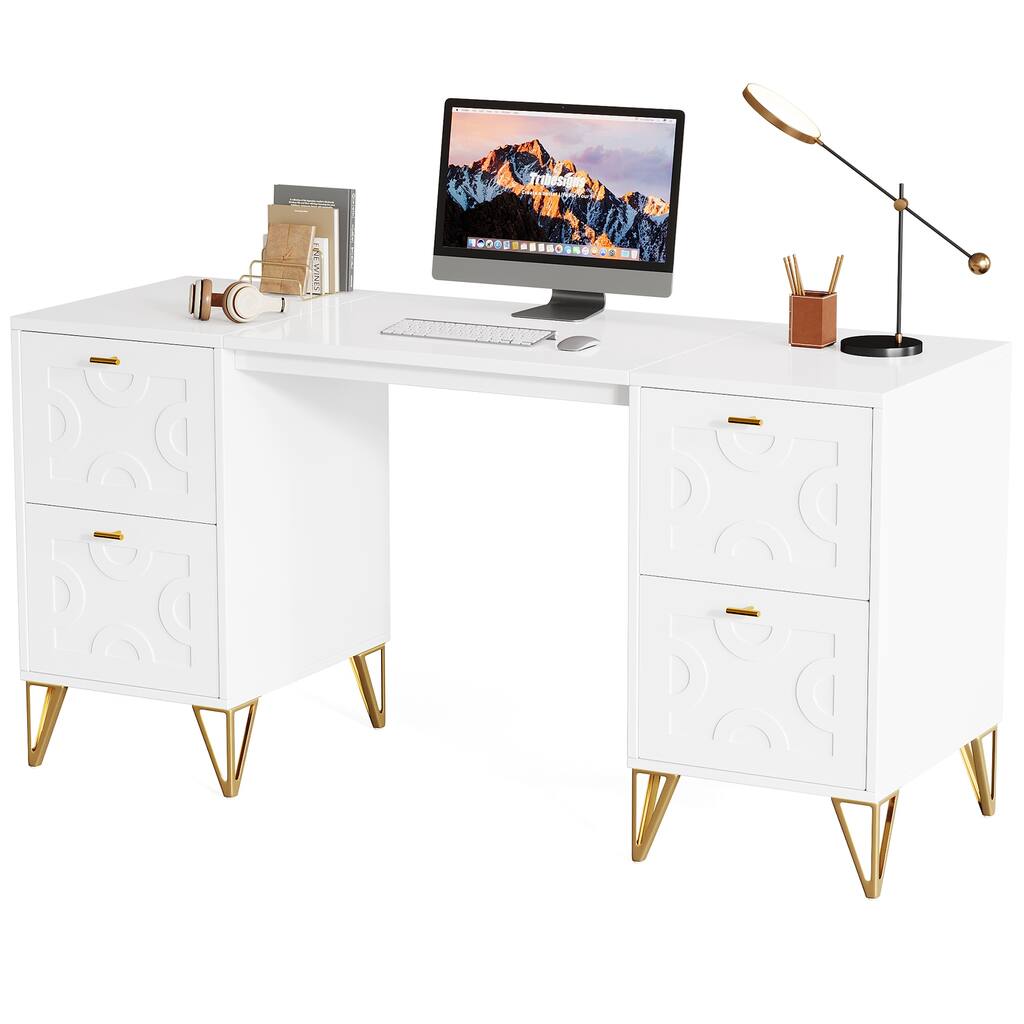 86'' L-Shaped Corner Executive Desk with File Drawers for Home Office ...