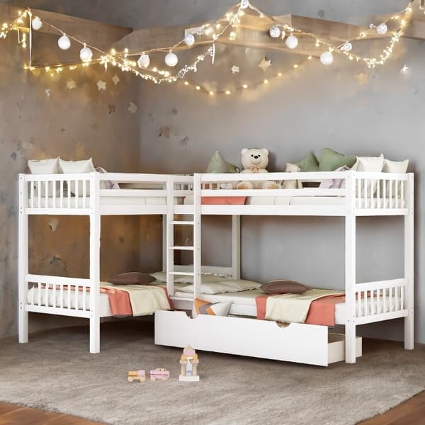 slide 2 of 17, Twin L-Shaped Bunk bed with Drawers-Gray Gray