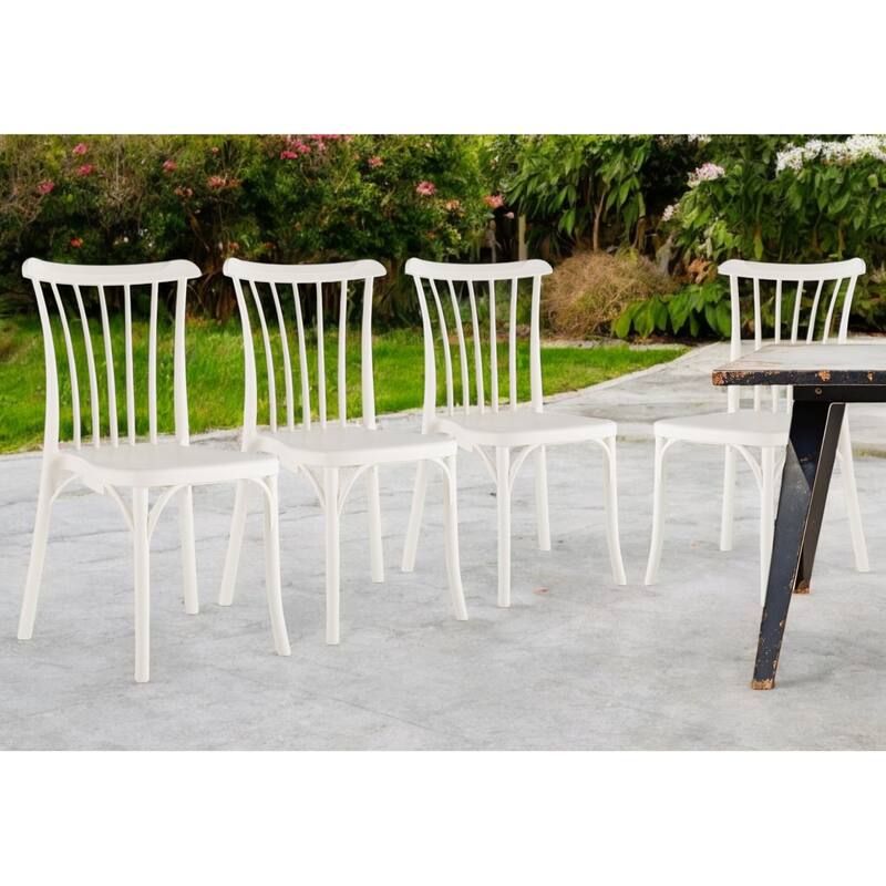 HomeRoots Set of Two White Heavy Duty Plastic Outdoor Stacking Dining Chairs - White