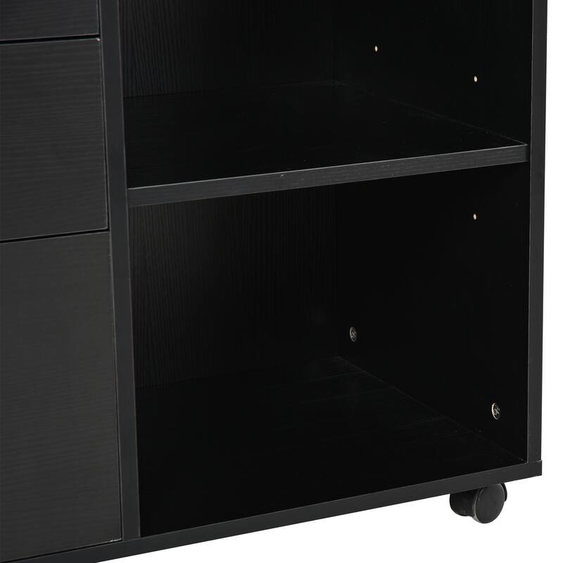 HOMCOM Indoor Office Storage Cabinet with 3 Storage Drawers, Open Shelving, & Wheels