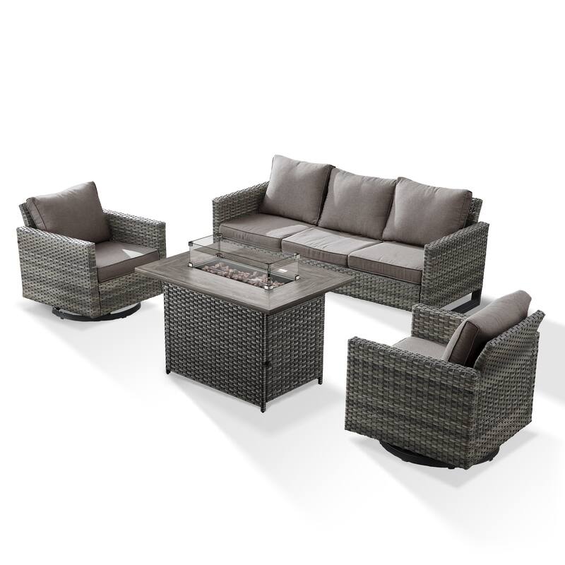 Outdoor Sofa 2 Glider Chairs and Fire Pit Table