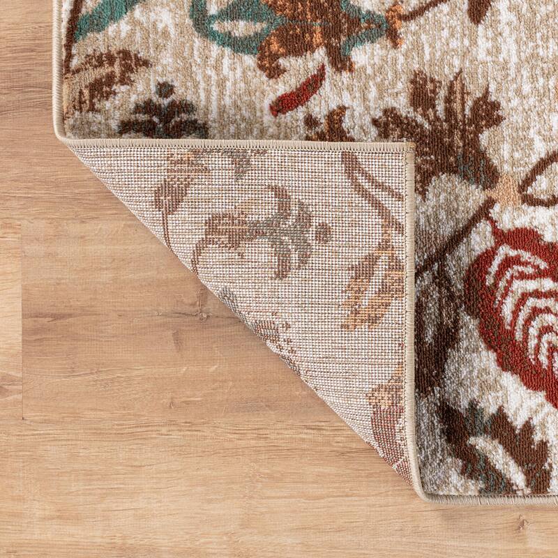 Beige Multi Vine Floral Stylish and Durable Area Rug