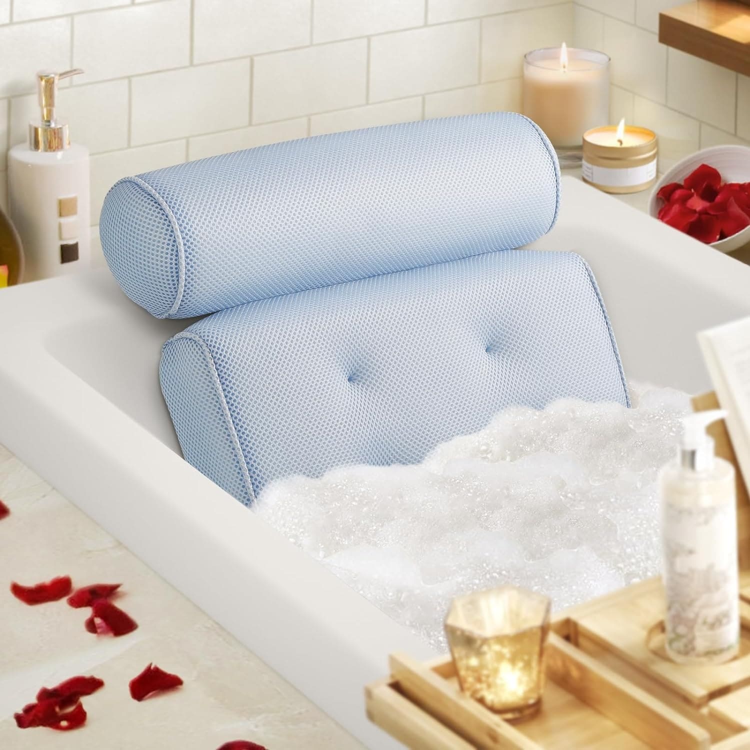 Bath Pillow Bathtub Pillow with 6 Non Slip Suction Cups for Head Neck and Back Support On Sale Bed Bath Beyond 39929995