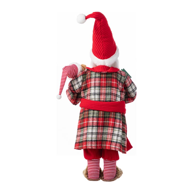 Glitzhome 18"H Faux Fur Christmas Santa Figurines with Porcelain Face