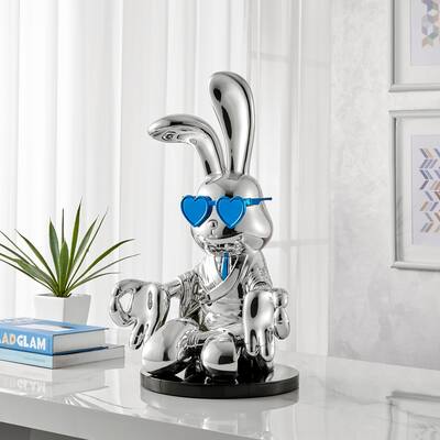 Sitting Bunny with Tie and Glasses Resin Handmade Sculpture - N/A